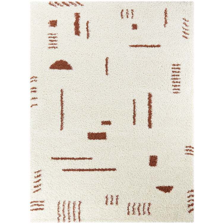 AllModern Morin Geometric Shag Area Rug in Ivory/Burnt Orange & Reviews